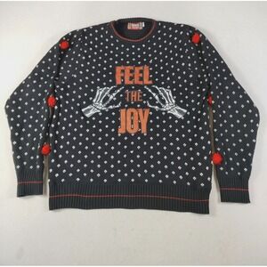 Spencer's Sweater Mens XL Black Ugly Christmas Feel The Joy Light Up LED Graphic